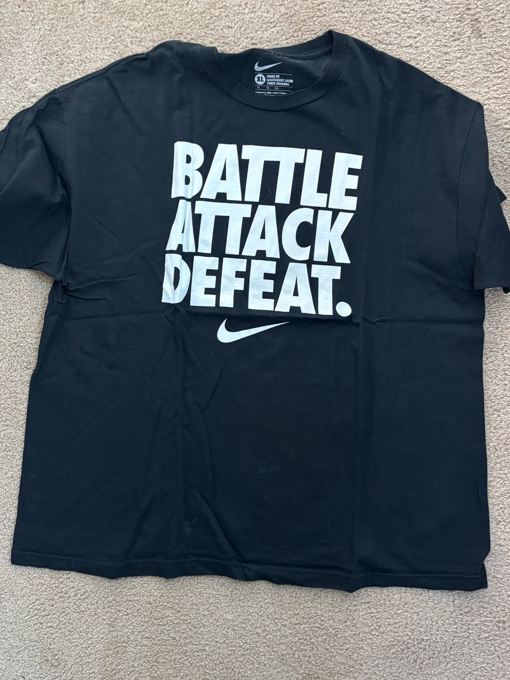 Nike Black & White 'Battle Attack Defeat' Graphic T-Shirt